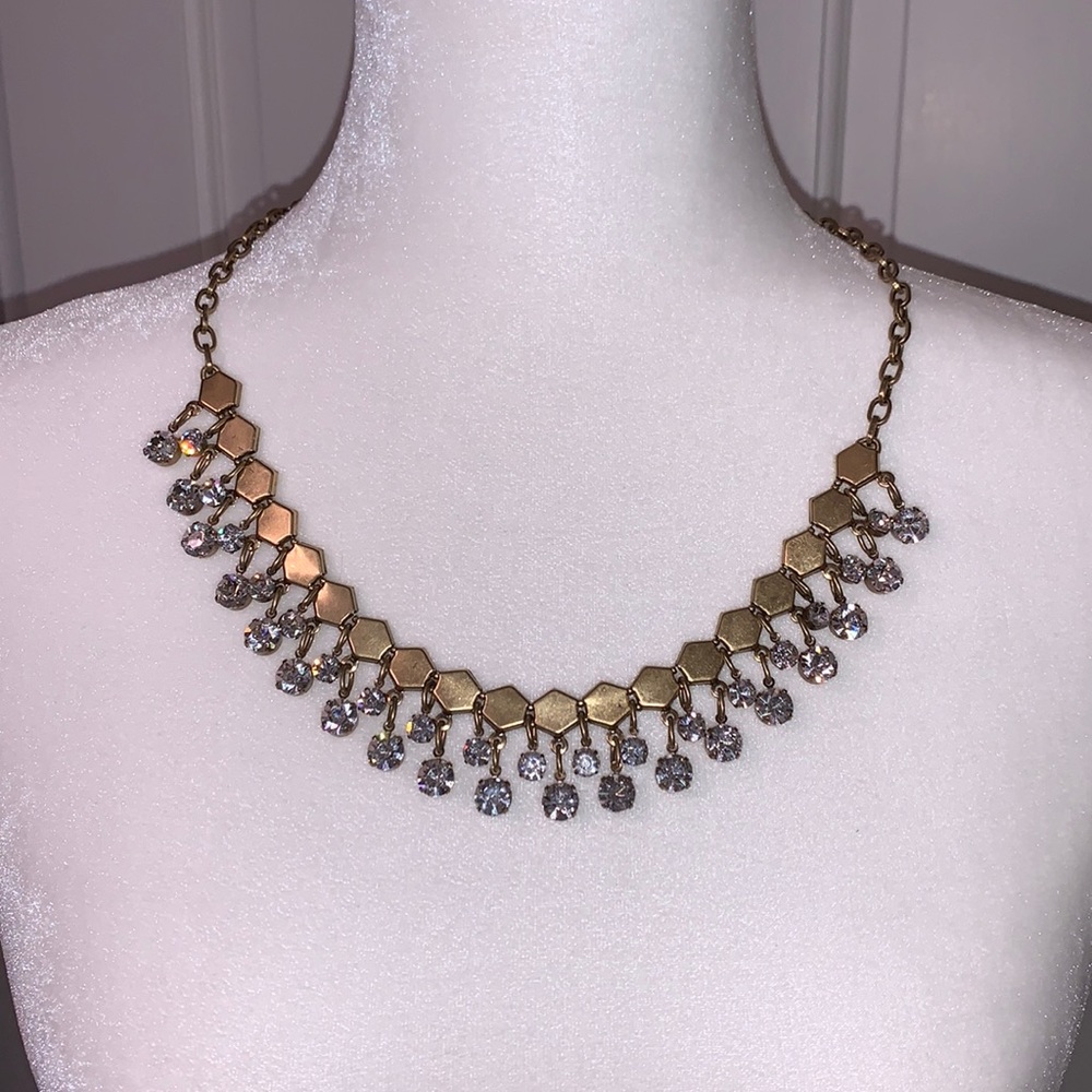 J Crew Clear Rhinestone Gold Tone Chain Statement Necklace